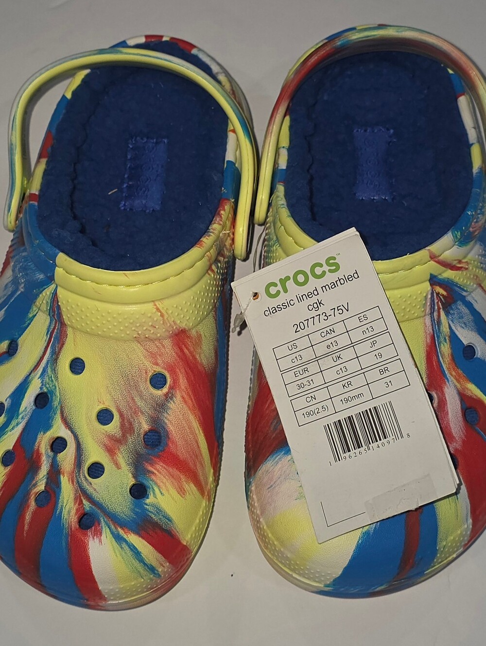 Crocs Kids Classic Lined Marbled Clog - Yellow Multi- NWT
